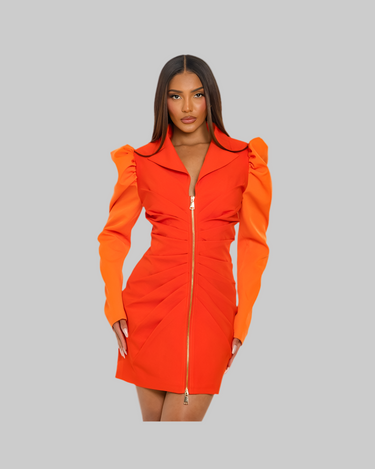Two-Tone Orange Zip-Up Dress – Modest, Bold & Everyday Ready